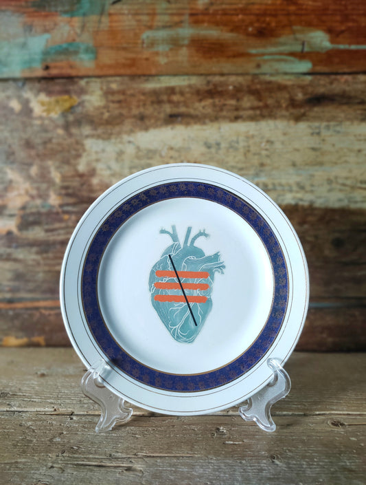 Piatto "Cuore Anatomico Verde" con bordo Blu e Oro