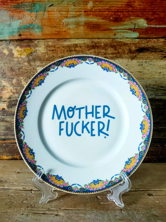 Piatto "Mother Fucker Blu" con bordo mirabolantemente colorato