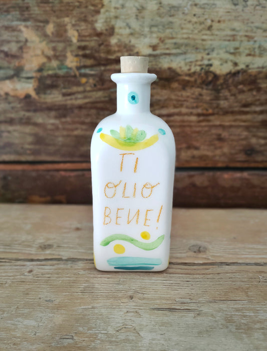 Bottiglietta Quadrata in Ceramica Dipinta a Mano "Ti Olio Bene"
