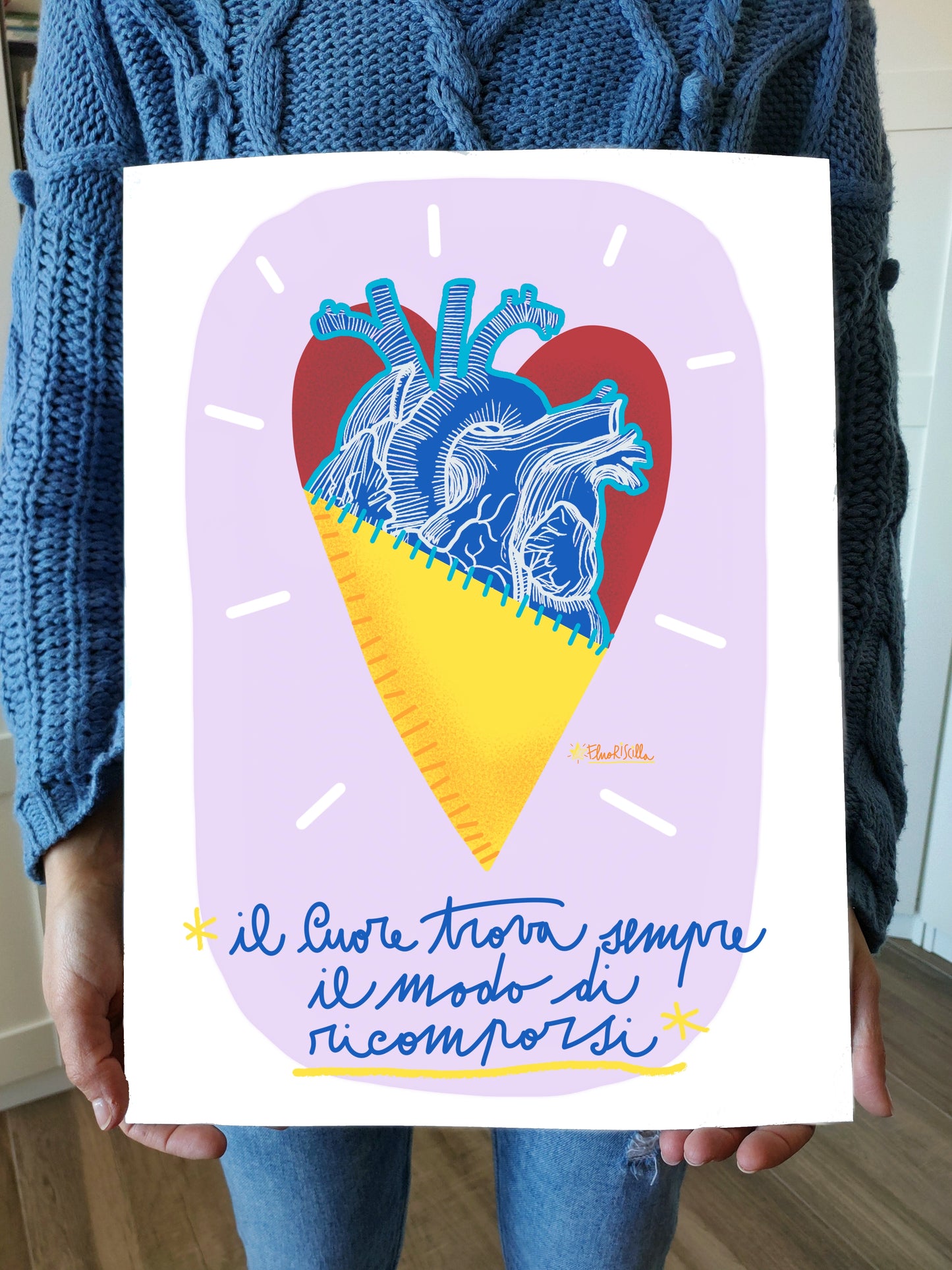 "Il Cuore è Eterno" Stampa formato A3 (29,7 X 42 CM) su Carta Pregiata Martellata