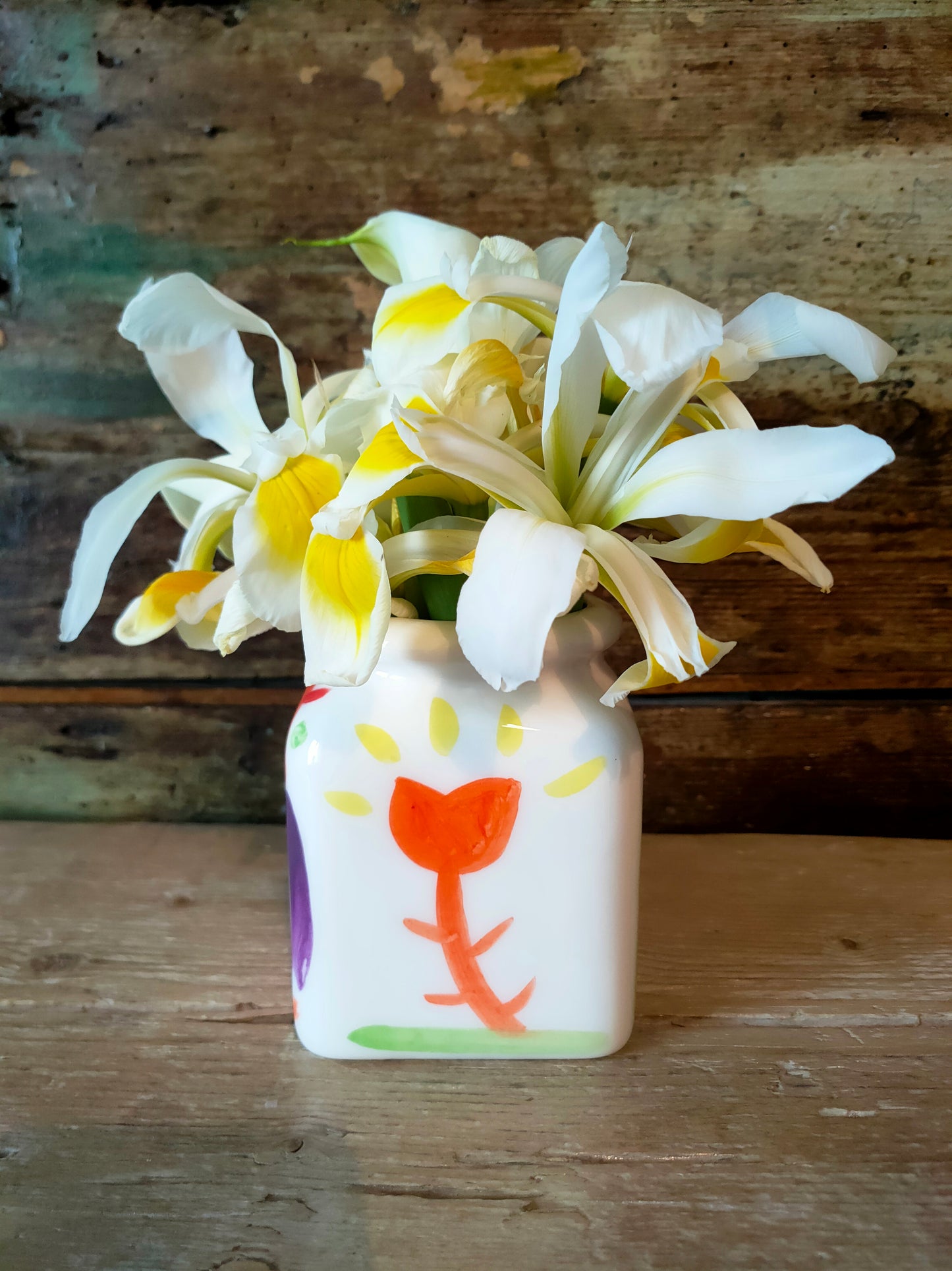 Vaso per "Fiori Belli" piccolo, scritta blu, in Ceramica Dipinta a Mano.