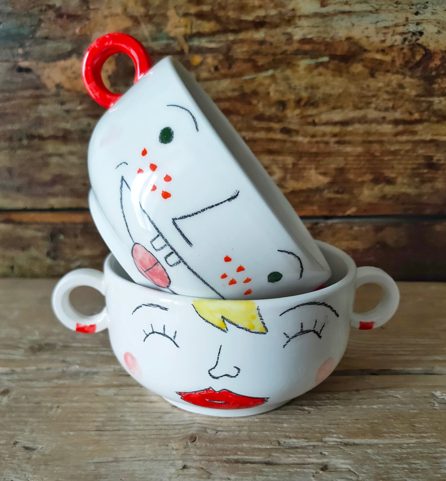 Coppia di Tazze in Ceramica Dipinta a Mano "Peppina & Ranieri"