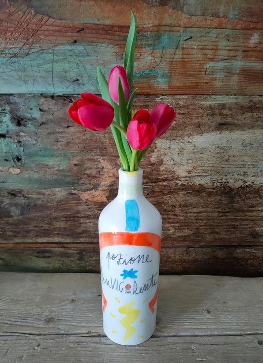 Bottiglia Grande in Ceramica Dipinta a Mano "Pozione Rinvigorente"