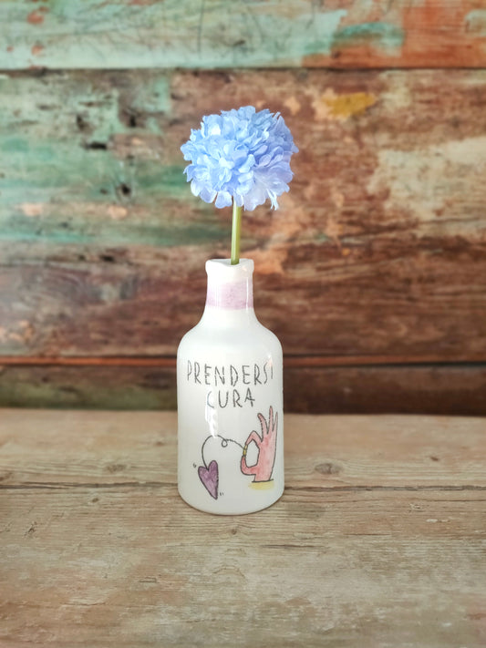 Bottiglietta in Ceramica Dipinta a Mano "Prendersi Cura" *Viola*