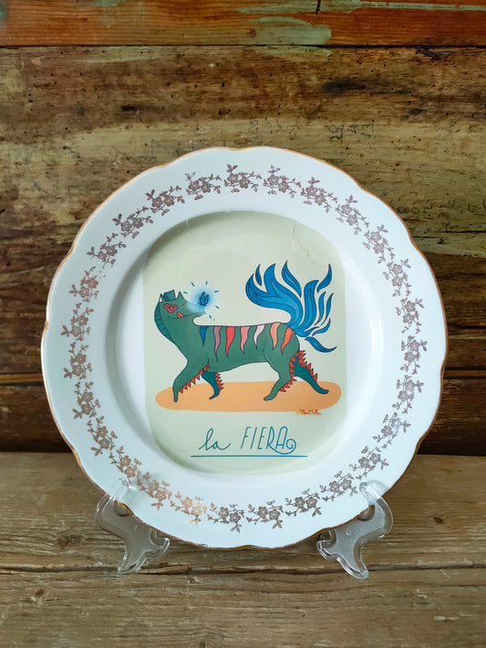 Piatto "La Fiera!" con Fiori Dorati e Bordo Oro