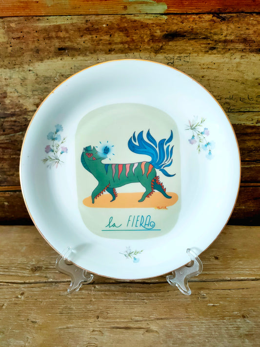 Piatto "La Fiera!" con Fiorellini Celesti e Bordo Oro