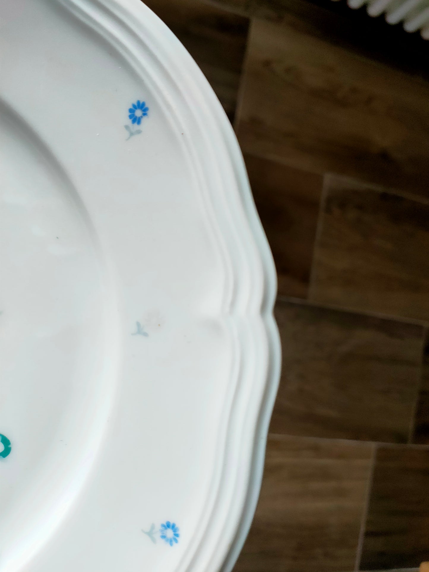 Piatto "Casa Sostenibile!" con Fiorellini Blu e Bordo Ondulato