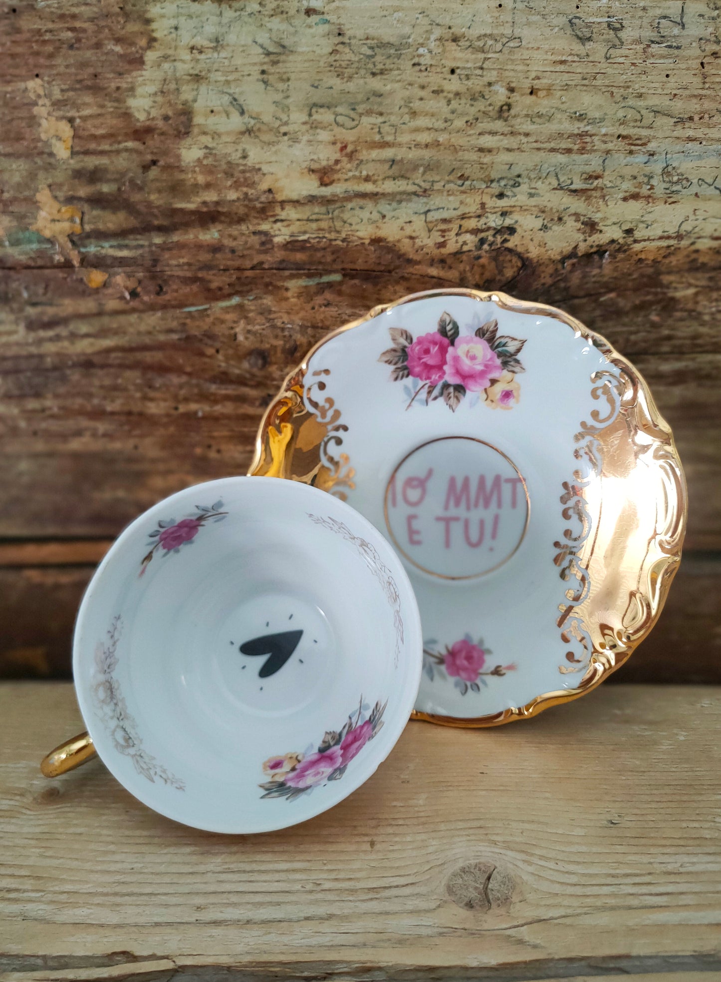 Tazza da Tè in oro zecchino con decalco "Io Mmt e Tu!"