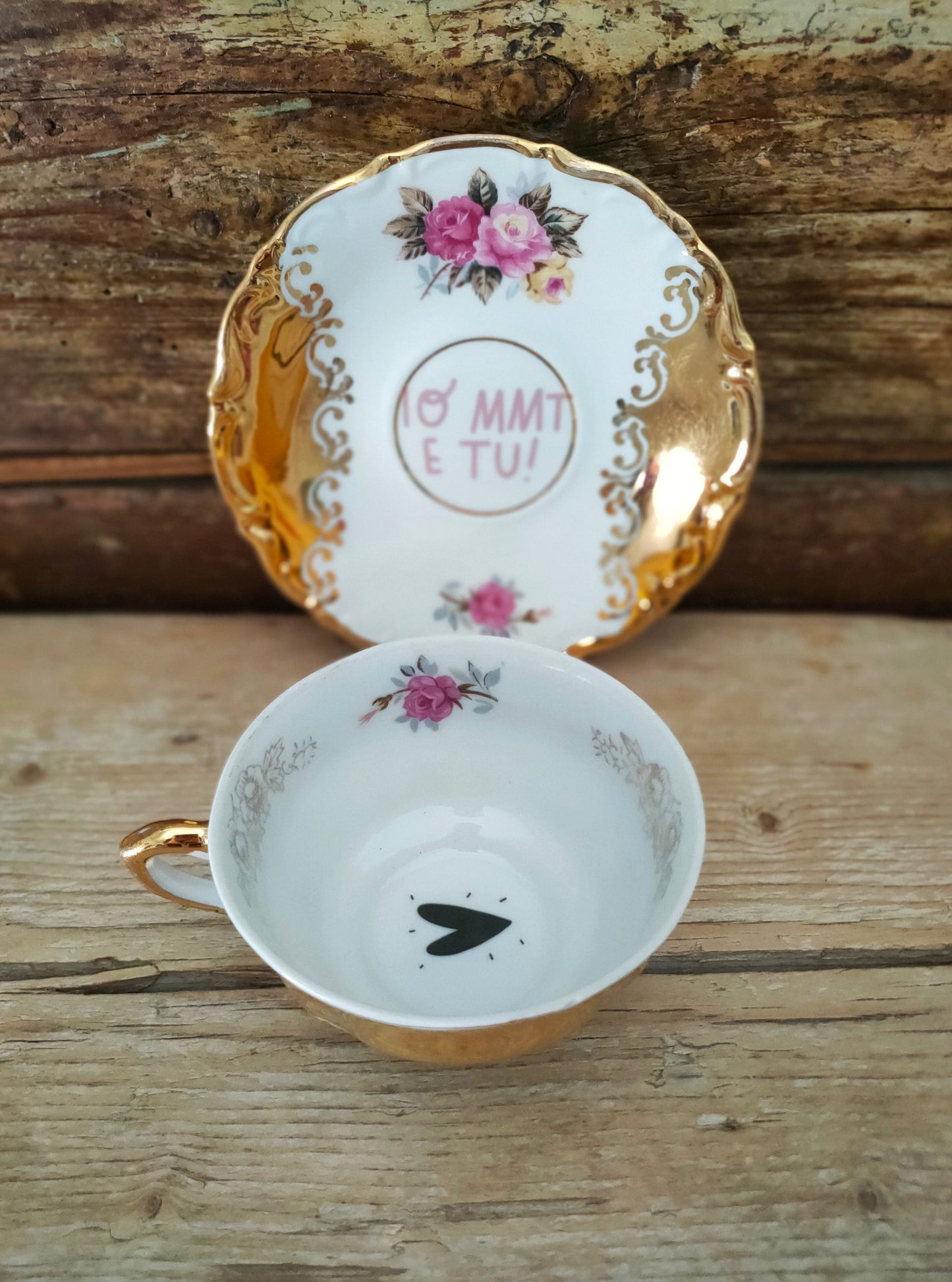 Tazza da Tè in oro zecchino con decalco "Io Mmt e Tu!"