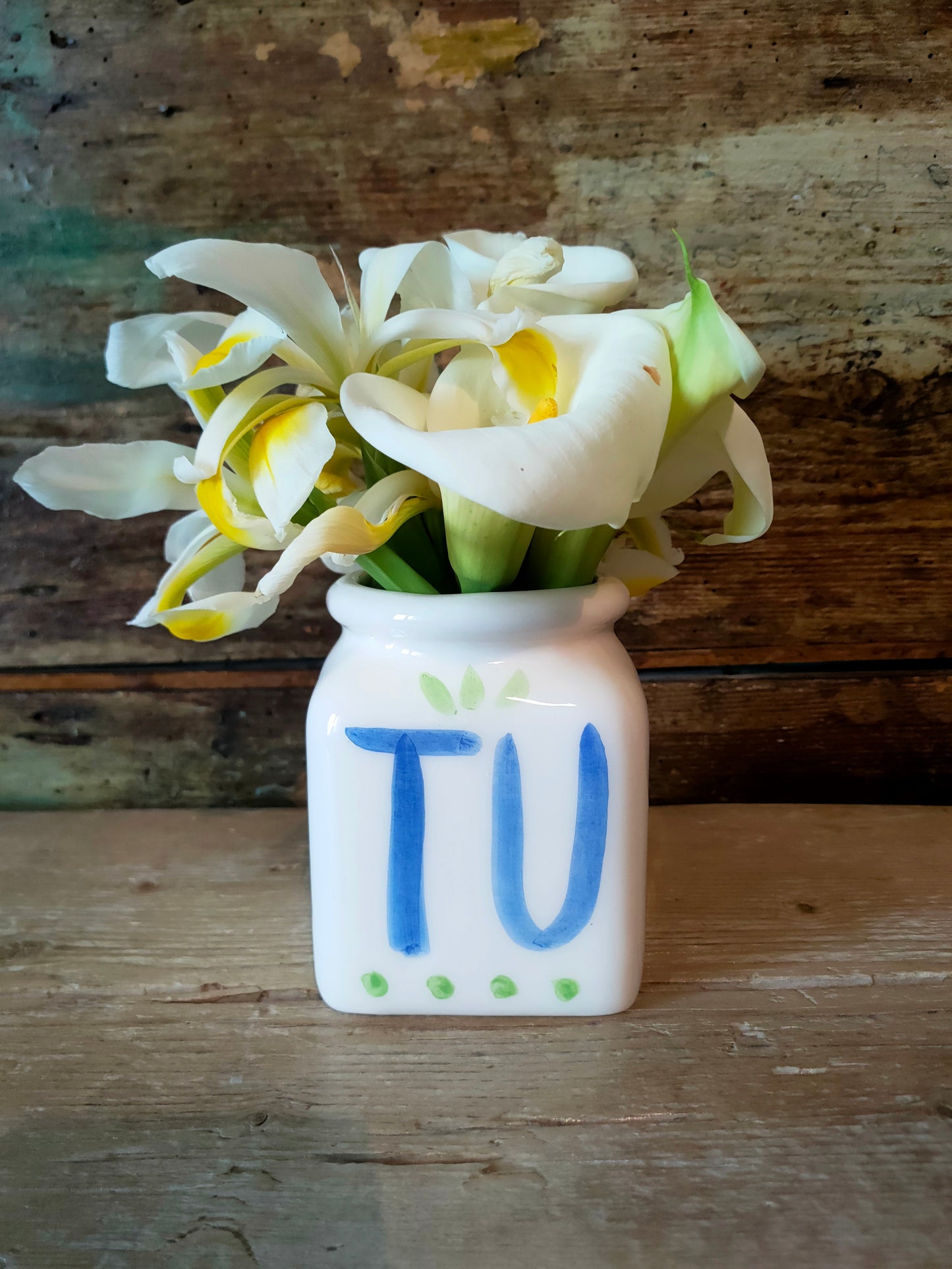Vaso per "Fiori Belli" piccolo, scritta rossa, in Ceramica Dipinta a Mano.