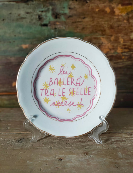 Piatto "Stelle Accese" Rosa con Bordo Oro