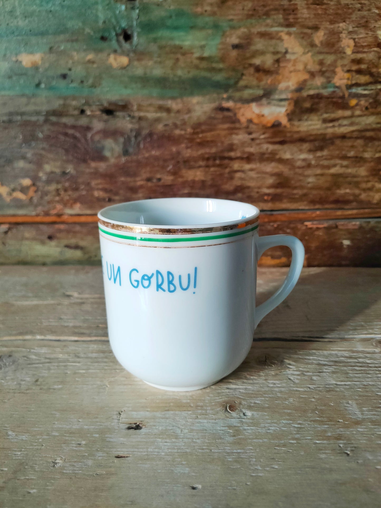 Tazza "Un Gorbu" Azzurro e bordo Oro e Verde