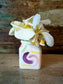 Vaso per fiori "Bouquet" piccolo, scritta arancio, in Ceramica Dipinta a Mano.