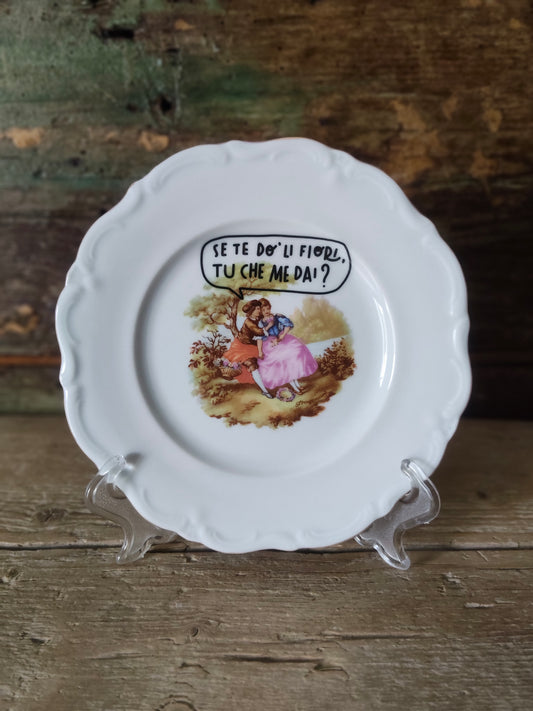 Piatto serie Damerini Mageradesi "Tu che me dai?!" Piccolo con Bordo Dorato Irregolare